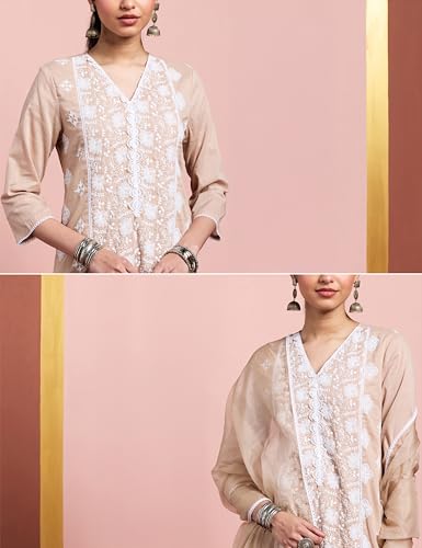Image of Amazon Brand - Myx Women's Pure Cotton Embroidered Kurta Set with Dupatta (Available in Plus Sizes)