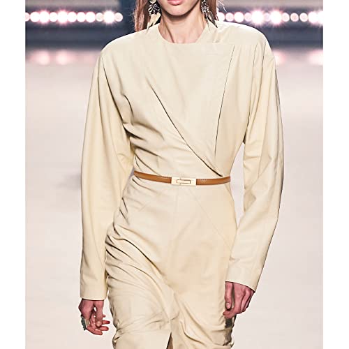 Skinny Leather Belts for Women Slim Waist Belt Patent Leather with Gold Buckle for Dress3