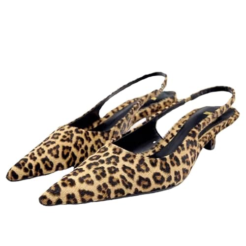 Generic Leopard Print Slingback Kitten Heels, Women's Y2k Pointed Toe Pumps, Low Heels, Leopard Kitten Heels