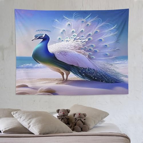 Tapis mural esthetique paon PAZZK pour cacher un mur blanc sans peinture ni trous