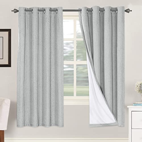 Image of H.VERSAILTEX 100% Blackout Curtains for Bedroom Thermal Insulated Linen Textured Curtains Heat and Full Light Blocking Drapes Living Room Curtains 2 Panel Sets, Glacier Gray, 52x72 Inch