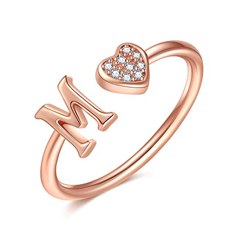 Image of Initial Rings for Teen Girls - S925 Heart Sterling Silver Rings for Teen Girls | 14K Gold /Rose Gold /Sterling Silver Plated Ring for Girls Kids Women Ring for Teenager Girls Gifts Adjustable, No Tarnish, Hypoallergenic