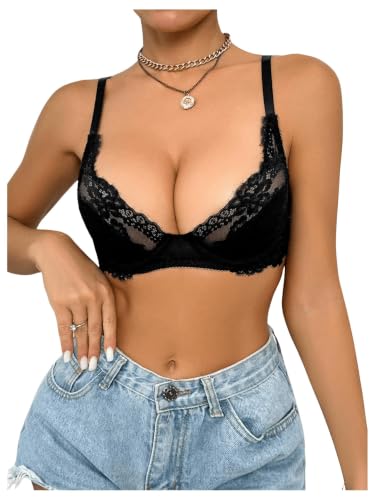 Image of RoseSeek Women's Sheer Lace Underwire Bras Backless Push Up Bra Lingerie