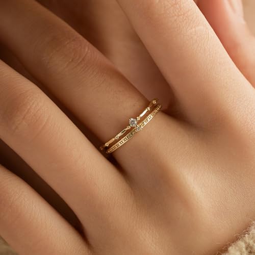 2 Layered Crown Rings for Women 925 Sterling Silver 14K Gold Plated Dainty Stackable Ring Cubic Zirconia Ring Engagement Eternity Wedding Band Jewelry Birthday Christmas Gifts2