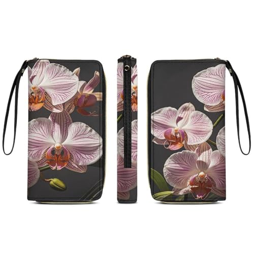 Womens Wallet Ophelia Orchid Print Cell Phone Wallet Purse Travel Long Purse PU Leather Clutch Wallets with Zip, Hand Strap3