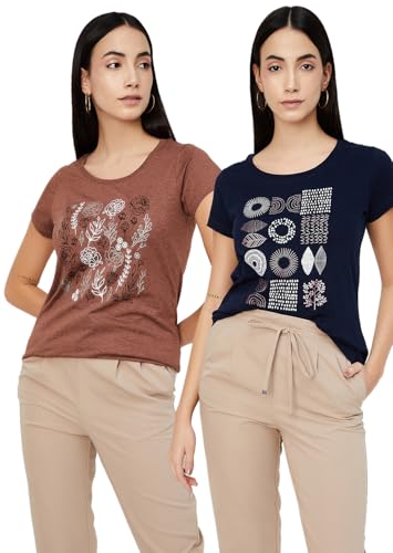 Image of Max Women's Cotton Regular Fit Graphic Printed T-Shirt - Pack of 2