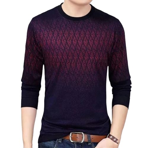 Men Gradient Long Sleeve Sweaters Round Neck Thin Knitting Printing Loose Elastic All-Match Tops