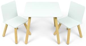 ARDITEX - Set de Mesa y 2 Sillas Infantiles de Madera - 50x50x44 cm y 26,5x26,5x50 cm - Ideal para Jugar, Pintar y Hacer Manualidades - Diseño Infantil Minimalista en Color Blanco