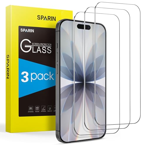 SPARIN Protector de Pantalla para iPhone 17/iPhone 17 Pro/iPhone16 Pro, Cristal Templado de 6,3 Pulgadas Cobertura Completo 9H Dureza, HD Transparente, 3 Pack product image