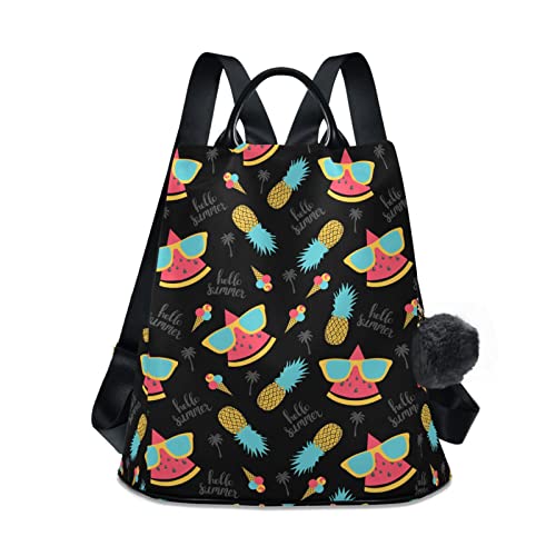 Fustylead Sandía y piñas Mochila de moda para mujer, bolsa de hombro antirrobo, Negro, talla única