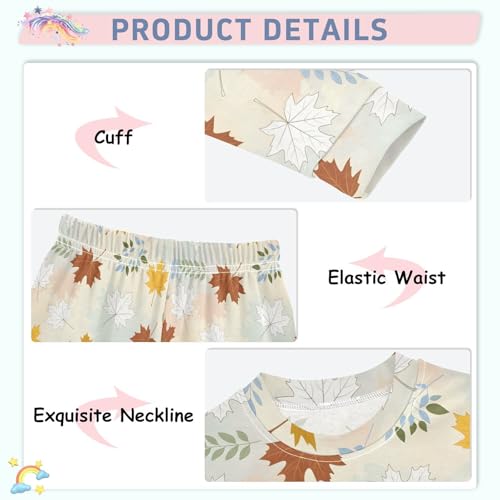 Pajama Sets Long Sleeve Autumn Leaves Pattern Design Soft Comfy Sleepwear 2 Piece PJS 3-8T4