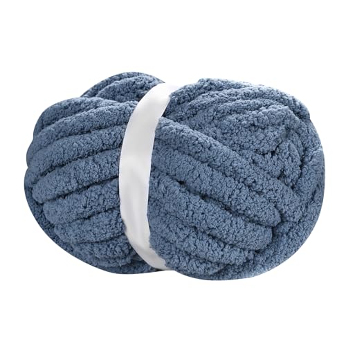 BSRHOME Chunky Chenille Yarn for Hand Knitting,Fluffy Soft Jumbo Yarn by Circular Needle & Crochet Hook,Super Bulky Big Yarn for Chunky Blanket,Large Thick Arm Knitting Yarn,1 Pack,Country Blue