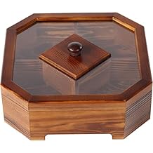 Candy Box Solid Wood Snack Box Chinese Style Divided Grid Dried Fruit Tray Vintage, 26X9CM, Square