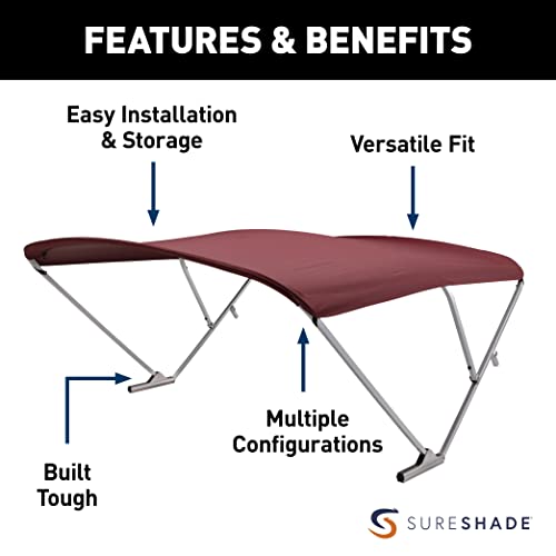 Sureshade Power Pontoon Bimini Top - Clear Anodized Frame, Burgundy Fabric #TOP1