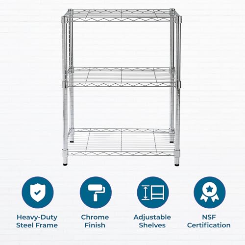 Honey-Can-Do 3-Tier Heavy Duty Adjustable Shelving Unit, 250-lb Per Shelf Metal Storage Rack, Wire Shelf for Kitchen Garage Pantry Closet, Chrome, 24 x 14 x 30 in by Honey-Can-Do - Image 5