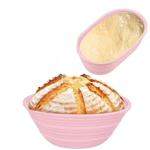 Banneton Bread Proofing Baskets,Silicone Sourdough Bread Baking Supplies, Bread Proofing Baskets for Sourdough, 9.3 Round & 10.2 Oval Collapsible Sourdough Baking Basket (Pink)