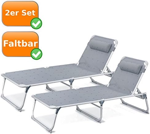 Set of 2 Sun Loungers, 2 Meter, 200X67X35 CM Garden Lounger with Removable Head Cushion – Graphite Grey