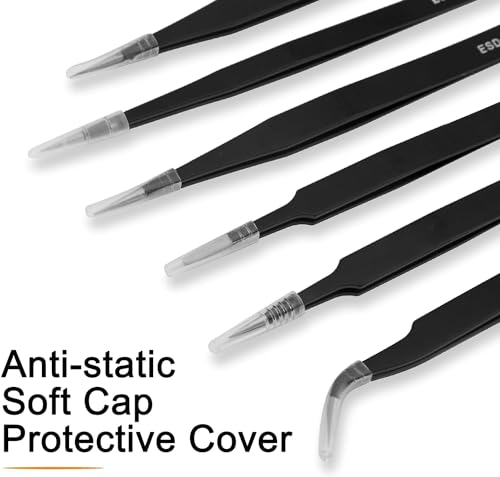 Conjunto de pinças de precisão, conjunto de 6 pinças ESD, kit de pinças antiestáticas de aço inoxidá
