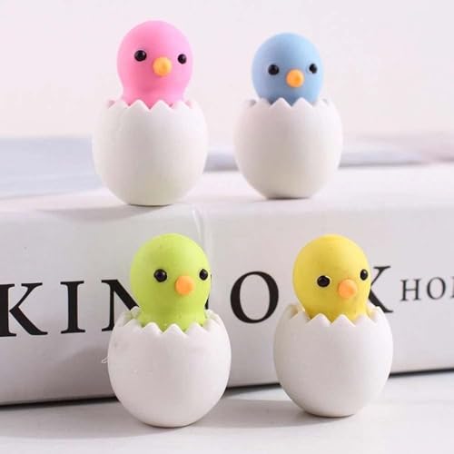 Image of AK Store (Pack of 4) 3D Cute Cartoon Shape Rubber Pencil Erasers, School Stationery for Kids, Boys Girls, Birthday Return Gifts (Chicken in Eggshell)