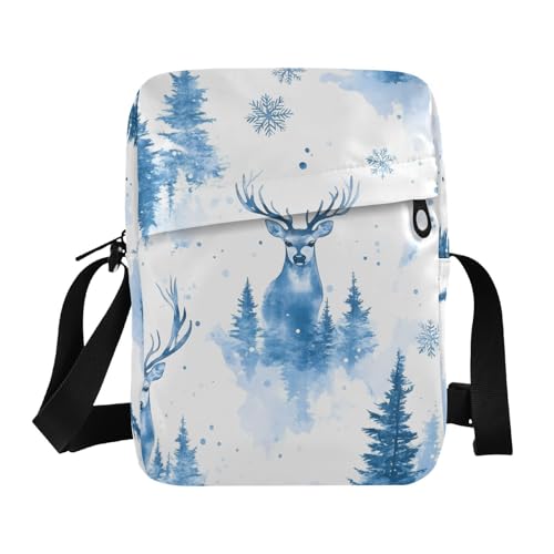 Crossbody Bag Christmas Tree Elk Deer Messenger Bag for Women Men Purse Shoulder Bag Satchel Bag with Adjustable Strap 214B8085
