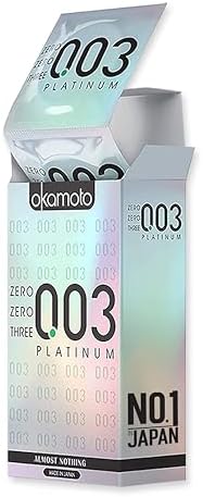 Okamoto Industries, Inc., Japan Condom | Ultra Thin Condoms for Men | Thinnest Premium Japanese Condoms | Made In Japan | 0.03 mm thin | 003 Platinum (Pack of 1)