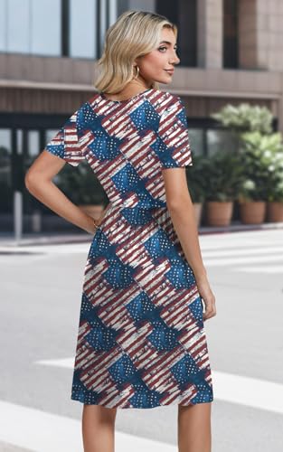 Image of Womens Short Sleeve Empire Waist Dresses Casual Summer Dress with Pockets