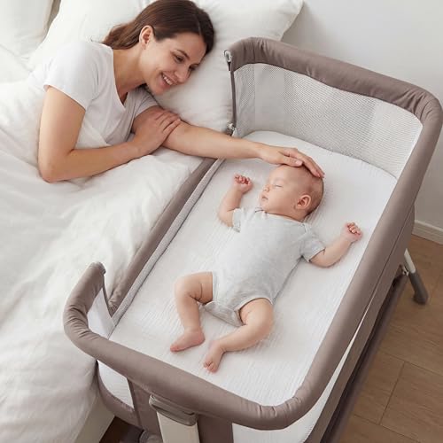 Image of Muslin Bassinet Sheet Compatible with Maxi-Cosi Iora & Iora Air Bedside Sleeper - 100% Cotton Rectangular Mattress Pad Cover (33 inchx20 inch), Breathable & Soft, Boho (1 Pack White)