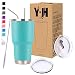 Produktbild Y·J&H 30oz (850ml) Doppelwandig Vakuum Isolierter Autobecher, Edelstahl Reiseflasche, Thermobecher Kaffee to Go mit 2 Spritzfestem Deckel 2 Strohhalm, Rohrbürste,BPA Free - Türkis