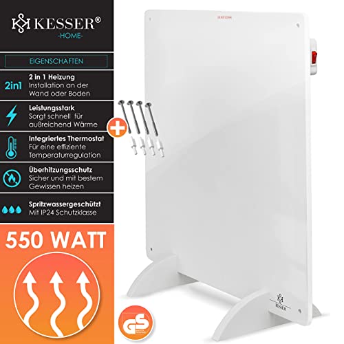 KESSER® 1 riscaldamento a infrarossi da 550 Watt, riscaldamento da parete, a infrarossi, radiatore, pannello riscaldante, piedini inclusi - 2