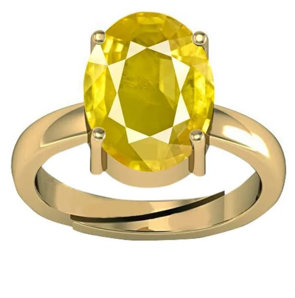 AAA++ Quality 8.25 Ratti 7.70 Carat Natural Yellow Sapphire Pukhraj Gemstone Ring Gold Plated Adjustable Ring for Women's and Men's(Lab Certified) (A113)-image-31