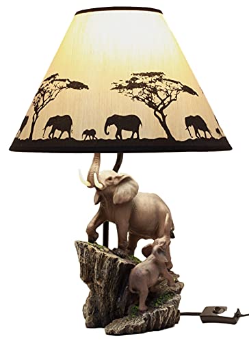 Ebros Gift African Safari Elephant Family Migration Desktop Table Lamp Statue Decor with Shade 19 H Animal Wildlife Elephants Pachyderms Themed Accent Lighting