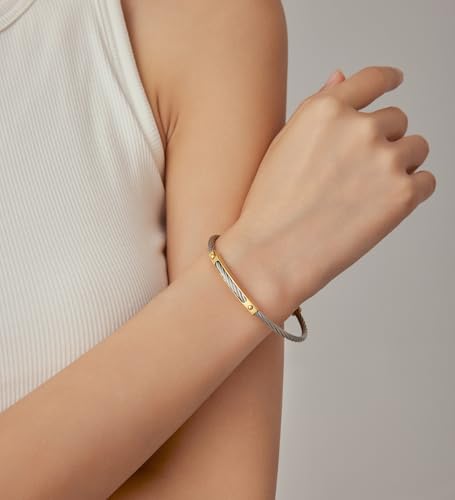 Cable Wire Twisted Cuff Bangle Bracelet For Women 14K Gold/rose/silver Stainless Steel Jewelry for Women Gift2