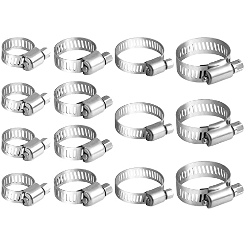 MIAHART Small Hose Clips Assorted 14 Pack Adjustable Hose Clamp Range Stainless Steel Hose Clip for Flexible Hose Pipe Tube Worm Drive Pipes (Assort Sizes)