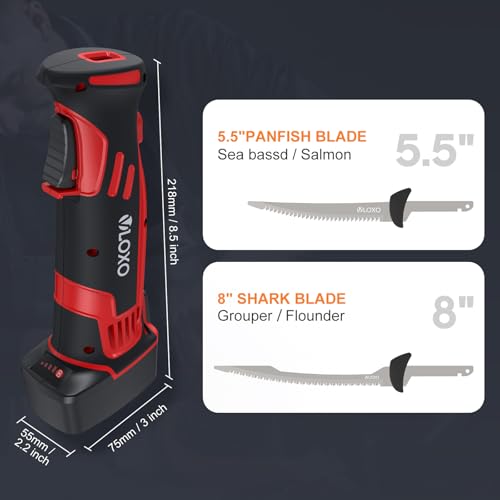 Image of VLOXO Electric Fillet Knife-Cordless Electric Carving Knife with 2 Stainless Steel Blades Safety Lock Non-Slip Grip Rechargeable Electric Knives for Meat Slicing Turkey Bread Fish Include Storage Case