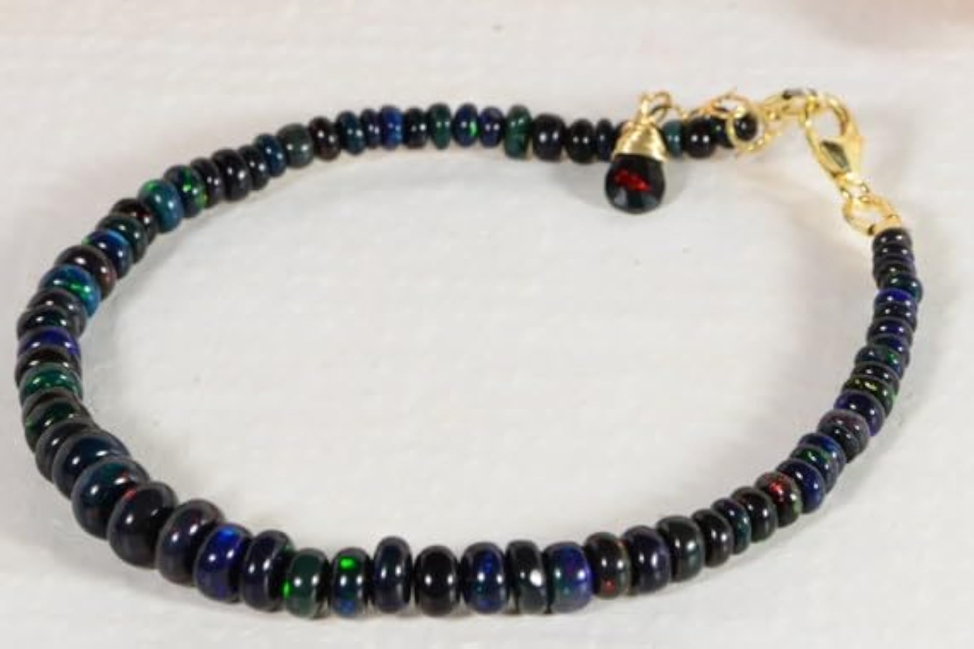 Black Ethiopian Opal 3-5mm Rondelle Bead Stretchable Bracelet, Unisex