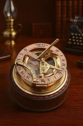 Brass Gilbert Sons Sundial Compass con estuche de cuero 4 pulgadas, Día del Padre, Día de la Madre, Graduación, Regalos para hombres miniatura 7