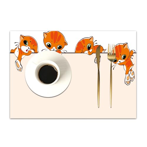 DASNK Tovagliette Plastica Lavabili, Set di 4 Tovagliette Non-scivolose Resistenti al calore,Tovaglietta per Cucina,Decorazioni per gli amanti dei gatti, striscioni con gattini felini Che Sal,30x45cm