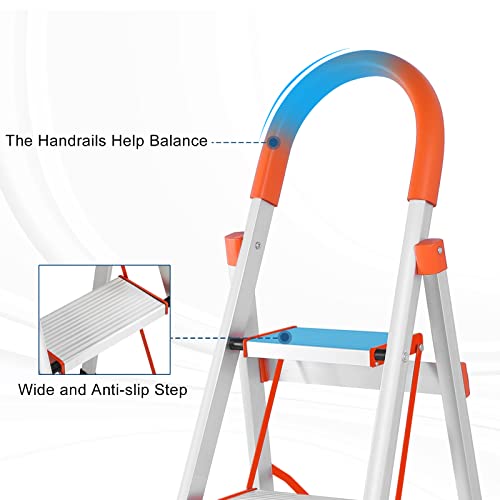 LUISLADDERS Folding Step Ladder 4 Step Ladder Aluminum Step Stool Anti-Slip with Rubber Hand Grip Lightweight Multi Purpose Portable Home Ladder 350lbs EN131