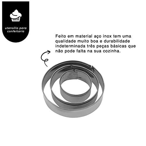 Tuut, Linha Confeitaria, Jogo com 3 Cortadores em Inox Redondo, 3 tamanhos