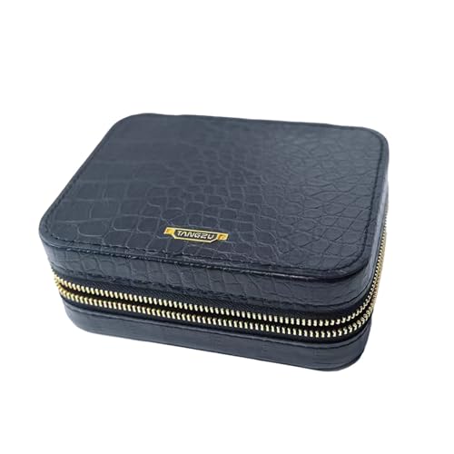 Image of TANGZU Premium Leather Earphone Case, Water-Resistant Portable Earbuds Storage Case for Earphones, Audio Accessories, Eartips and Cables, Black-Max