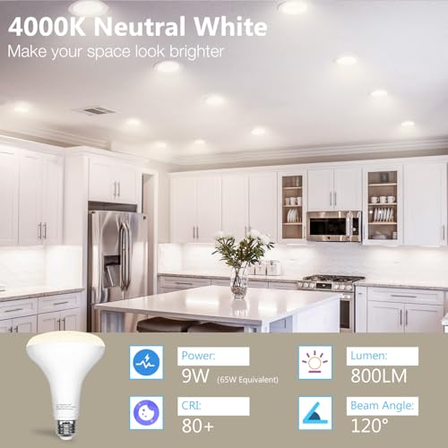 Image of DAYBETTER BR30 LED Light Bulbs Indoor Flood Light 65W Equivalent, Neutral White 4000K, 12Pack Dimmable Recessed Bulb for Bedroom Kitchen Living Areas, E26 Standard Base, 800 Lumens