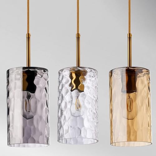 Lampe suspendue pour escalier luminaire en verre ondulé ambre et or anti éblouissement