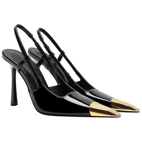 MeiLuSi Women's Pointed Toe High Stiletto Heels Black Heels Slingback Pumps Stretch Slip-on Pumps Backless Patent Leather Fashion Dress Shoes for Women Size 8.5 Cover