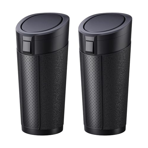 Aquafix 車用ゴミ箱 2個セット 蓋付き 小型ゴミ箱 漏れ防止 コンパクト設計 簡単開閉 ドリンクホルダー対応 車内収納 車内用品（ブラック）