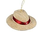 Long Panama Hat Ornament Natural Tan, Crimson Red 4.75' Long Gold Loop Hanger On Top