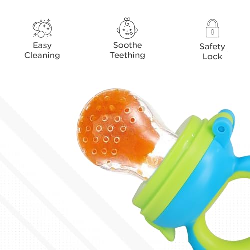 R for Rabbit First Feed Bunny Nibbler Soft Silicon Chewing Fruit Feeder for Babies | Baby Fruit & Food Veggie Teether |Hygenic & BPA Free | Pacifier for Infant 3+ Months (Green-Blue)