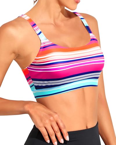 Image of Tempt Me Women Sports Bra Swim Crop Tops Only | Scoop neck, Bathing suits top, Removable cups, Adjustable straps
