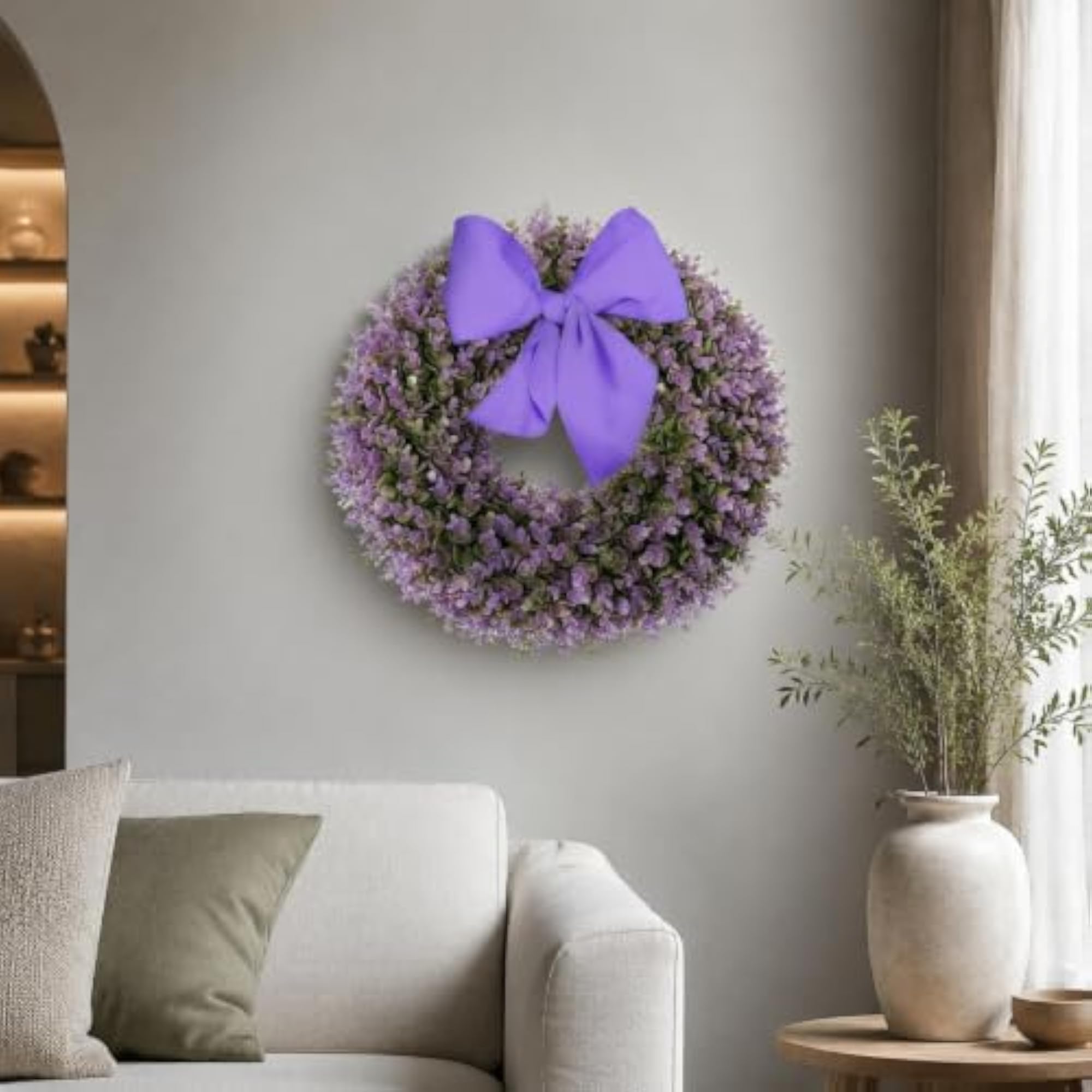 Foldable Artificial Leaf Wreath with Ribbon Bow