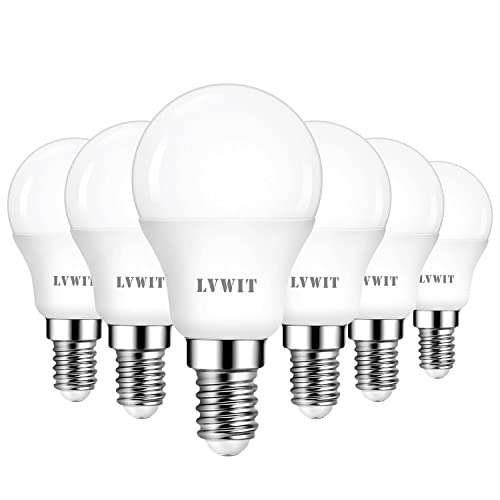 LVWIT E14 LED ersetzt 40W Glühlampen (6-er Pack), Kaltweiß 6500K, 4.5W P45 LED Leuchtmittel, 470lm, matt
