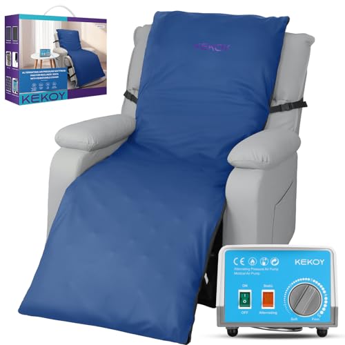 Kekoy Colchón Antiescaras para Sillones Reclinables, Bomba Silenciosa, Funda Impermeable, Ideal para Ancianos y Recuperación Postoperatoria, 170x56 cm, Azul Claro
